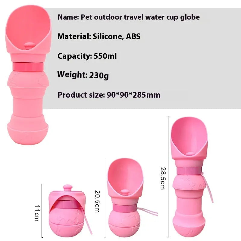 A folded flat and an unfolded pink silicone pet water bowl showing its collapsible design for portable use.