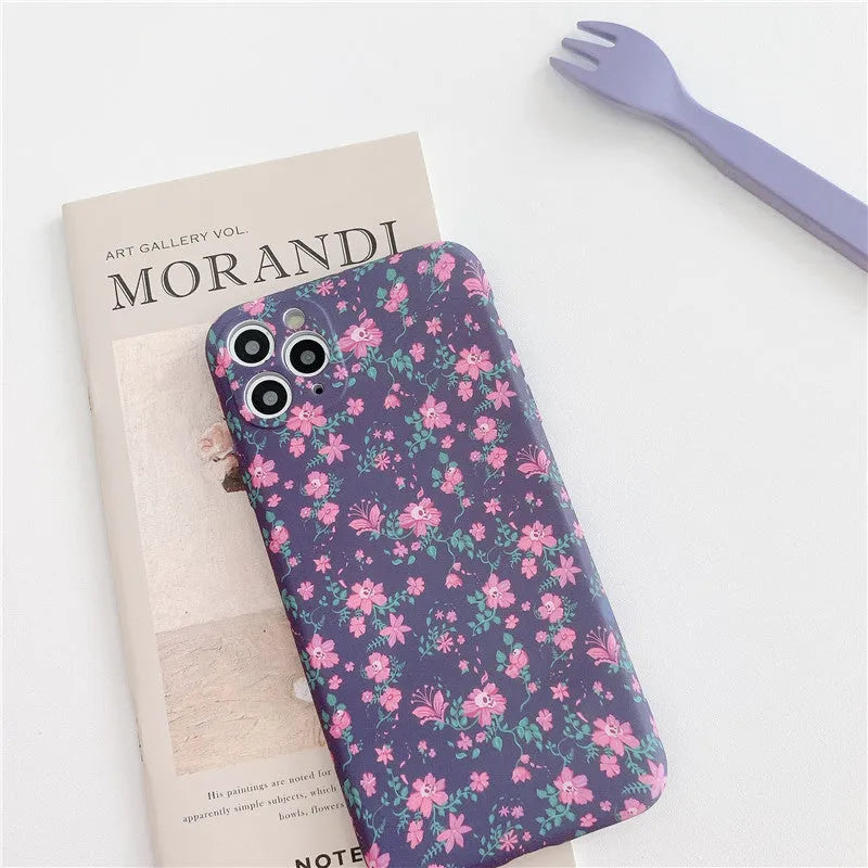 Back cover phone case with broken flowers design in navy blue for iPhone