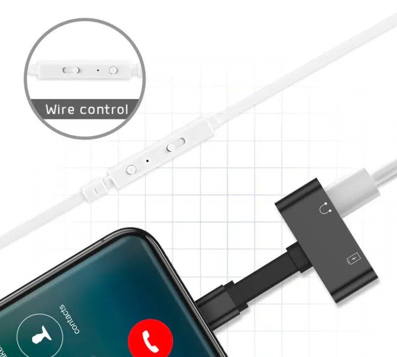 Black 2 in 1 Lightning adapter with aluminium alloy shell and TPE cable, compact size 20x9.3x5.3mm