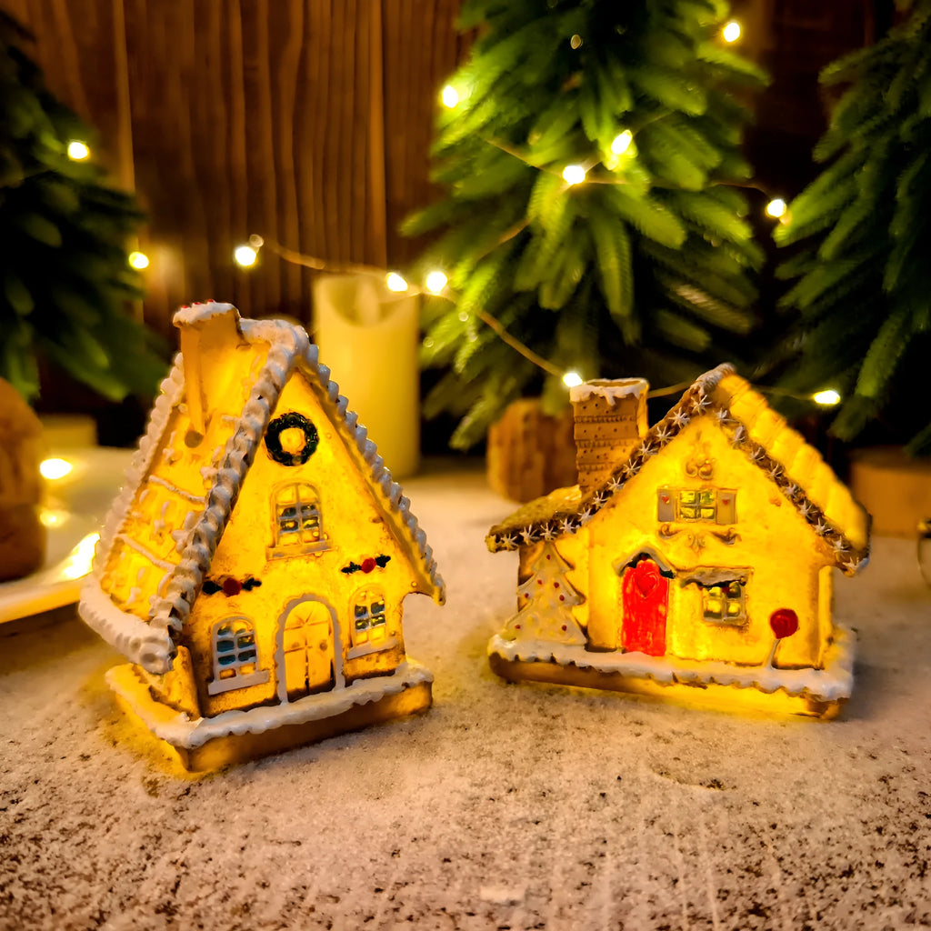 Christmas resin small house micro landscape with LED luminous glow, cartoon and modern simple style, colour T2-63A