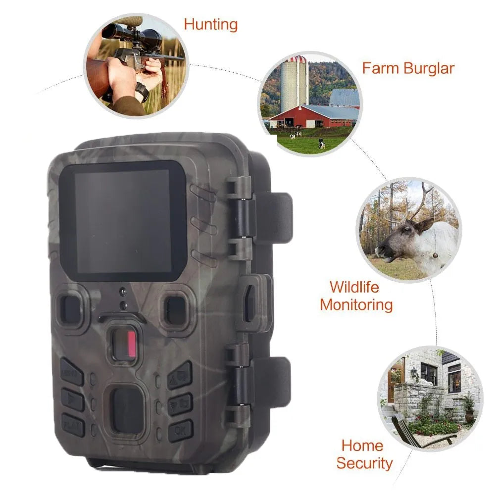 Black infrared night vision monitoring device with TF card slot and 12MP sensor
