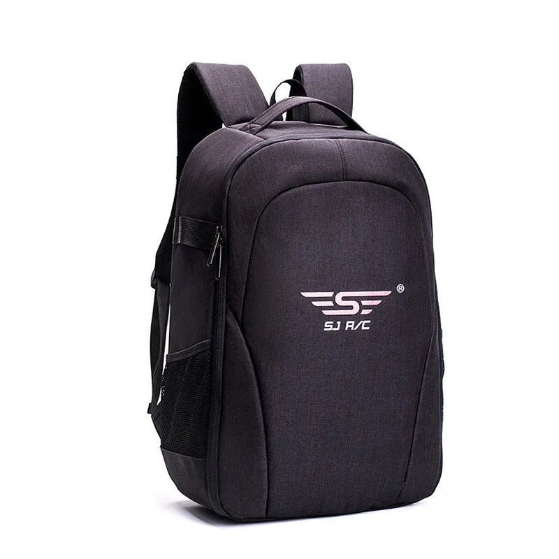 Black waterproof Oxford cloth drone backpack with multiple internal pockets for cameras and equipment.