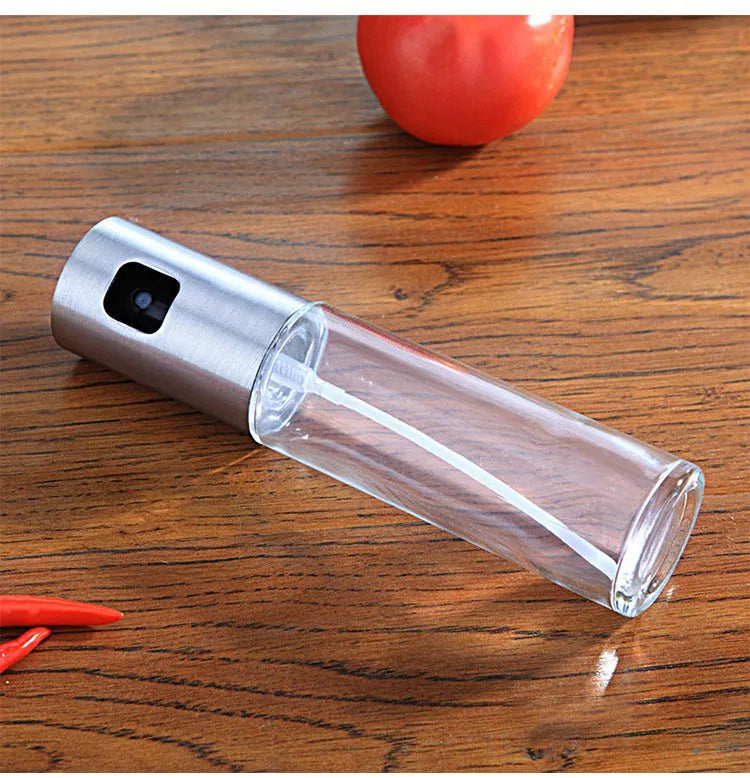ABS glass oil spray bottle 100ml push pump kitchen sprayer in gold, rose gold and silver