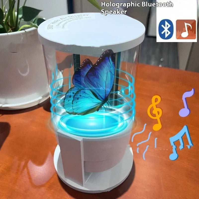 White 360-degree 3D holographic fan Bluetooth speaker with 10cm cylindrical display area