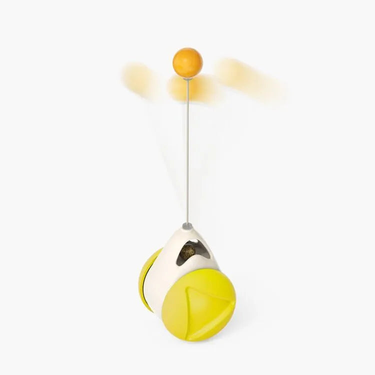Cat rotating windmill toy with suction base on floor, two transparent bins, luminous ball, teeth grinding function, blue yellow green colour
