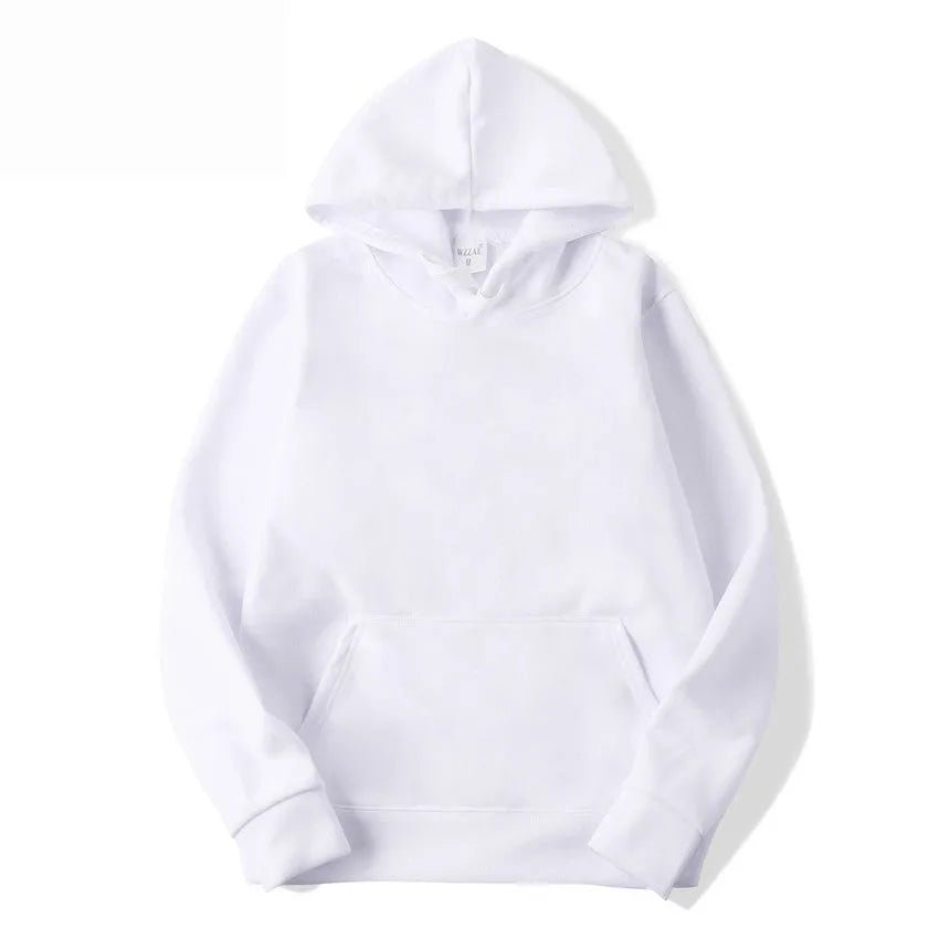White unisex solid colour hoodie with pullover style and hooded design