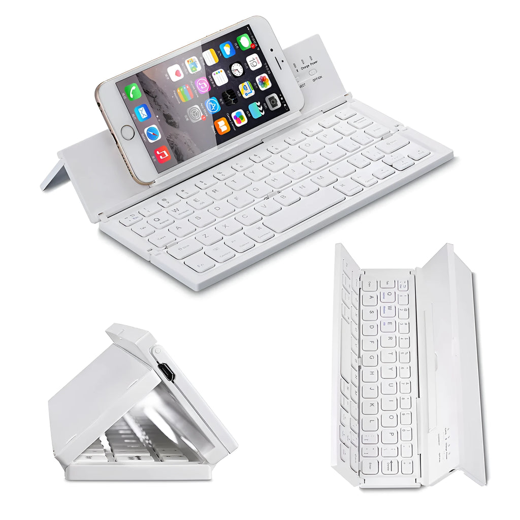 Black mini folding Bluetooth keyboard for tablets showing numeric keypad and compact 5-inch design