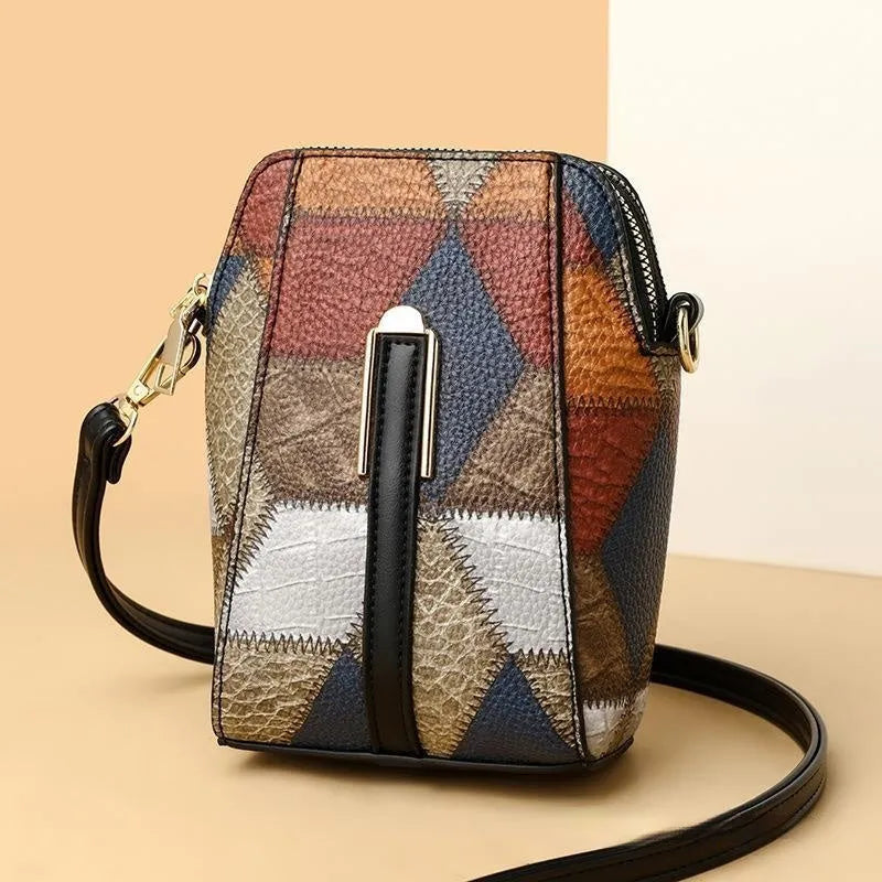 Fashion Soft Leather Stitching Shoulder Bag in irregular blue with black, PU material, sewing thread stitching, sandwich pocket