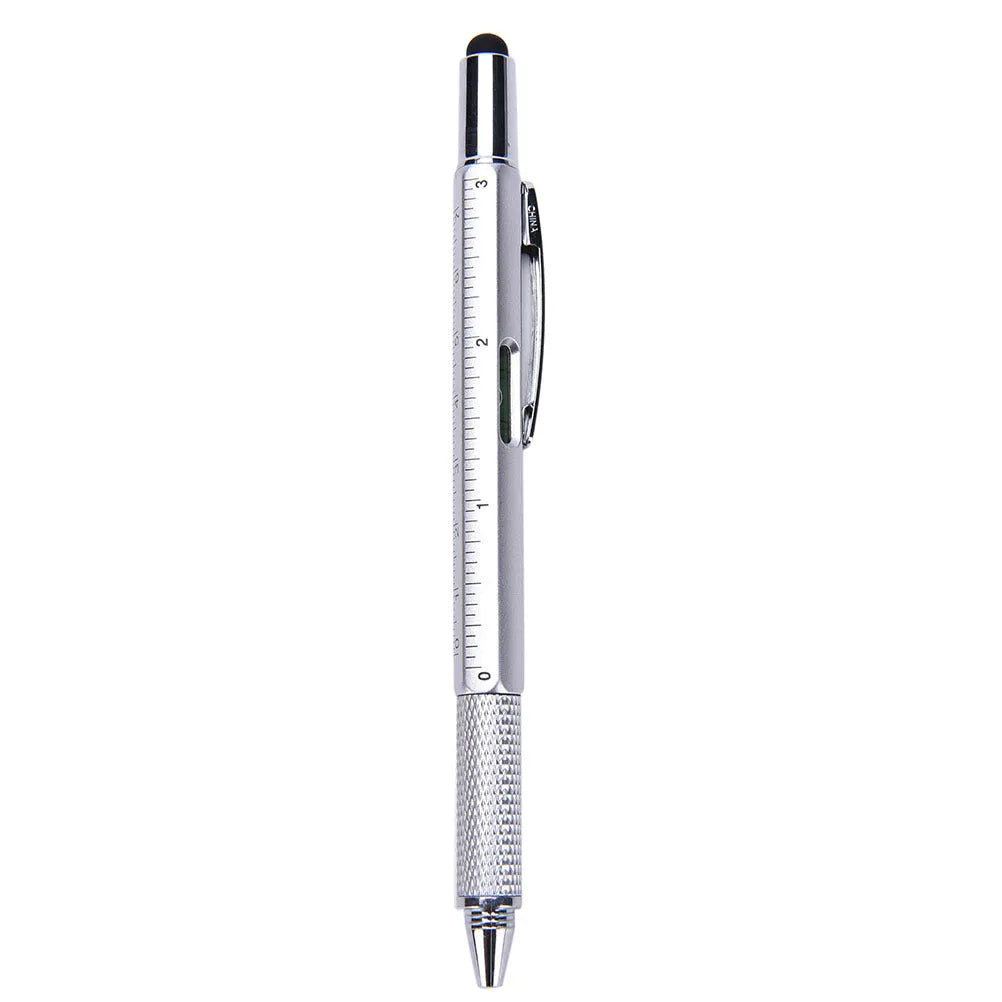 Multi-function 6 in 1 touch screen stylus ballpoint pen with spirit level and screwdrivers in black, blue, green, red, silver, yellow