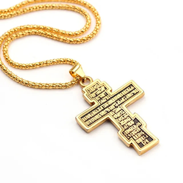 Gold cross Jesus pendant necklace on alloy chain, 5cm length, geometric design