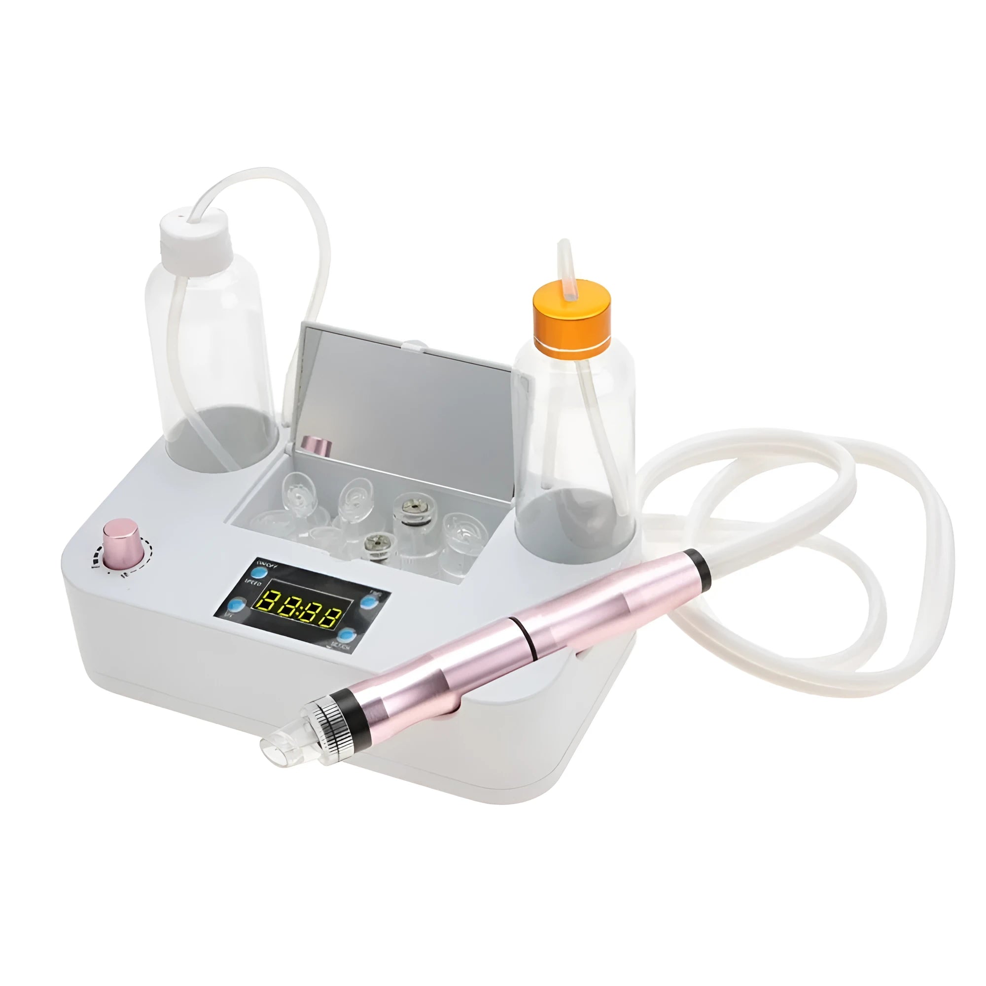 Portable oxygen spray hydro jet machine for blackhead removal and skin rejuvenation, 26cm size, with bottles and crystal heads.