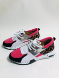Women's casual wedge-heel sports sneakers in multiple colour patterns with suede upper and round toe