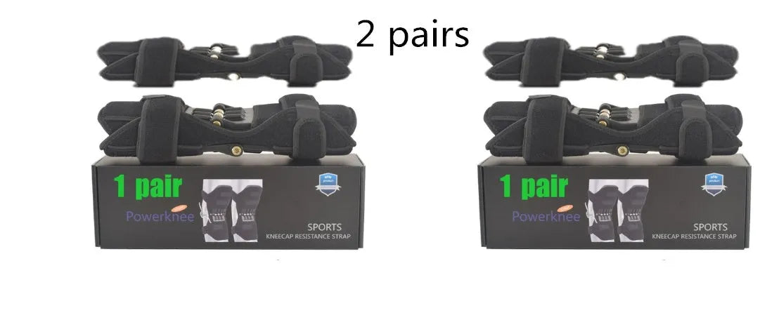 Adjustable spring knee brace patella booster in black colour with breathable fabric and venting holes