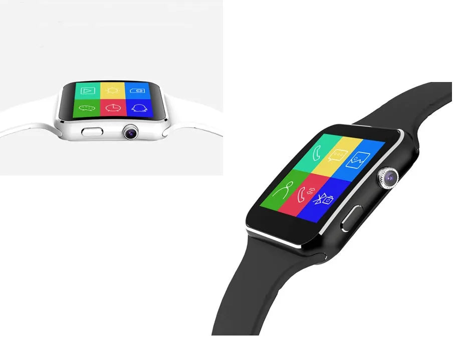 Black smart watch with 1.54-inch touch screen on a silicone strap, showing a fitness tracking display.