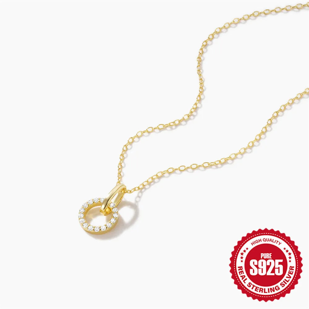 Gold colour S925 sterling silver women's clavicle chain with geometric design and adjustable length