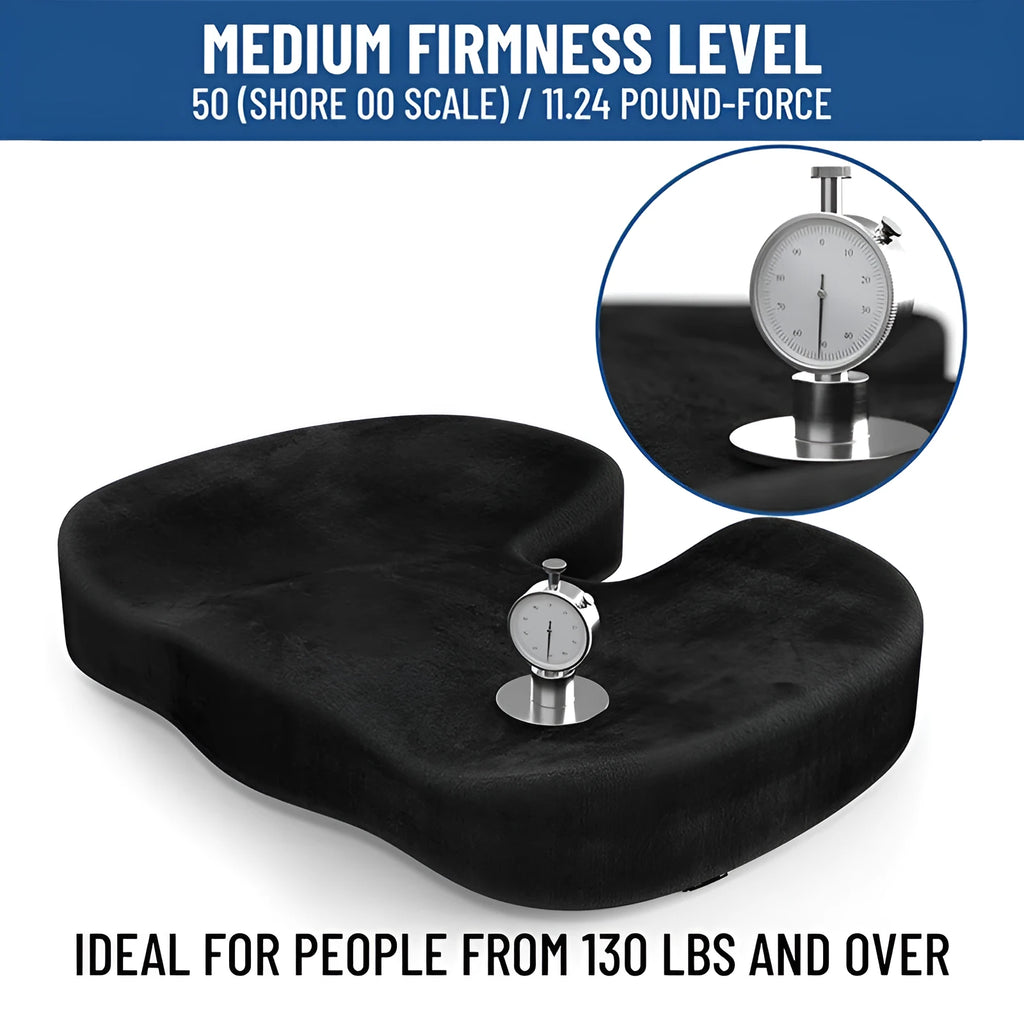 Black flannel U-shaped memory foam seat cushion for office chair, dimensions 46x36x7cm.