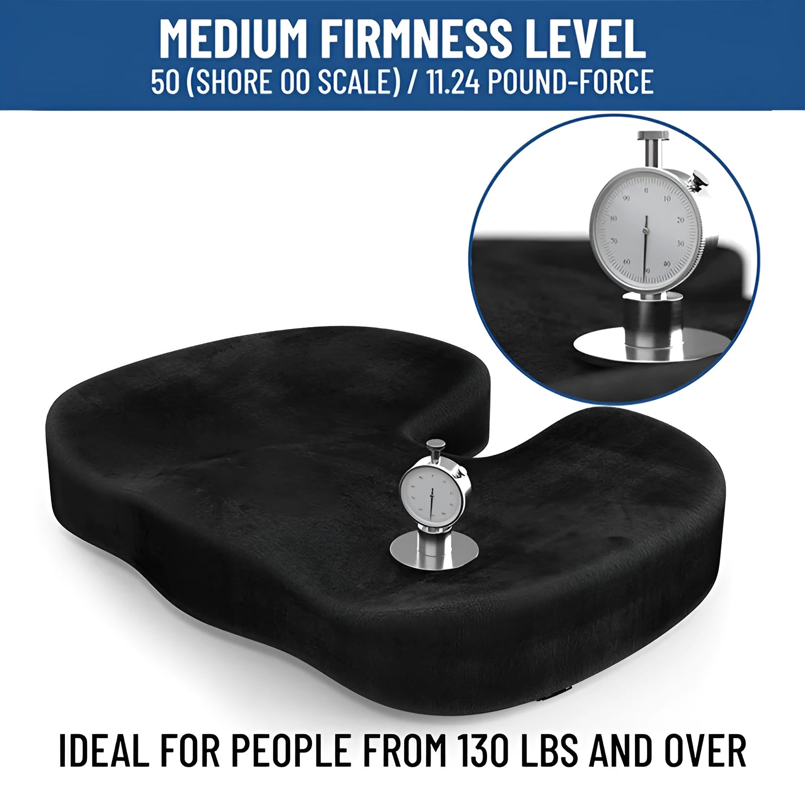 Black flannel U-shaped memory foam seat cushion for office chair, dimensions 46x36x7cm.