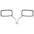 Silver all-metal motorcycle rearview mirror with convex lens on a dark background