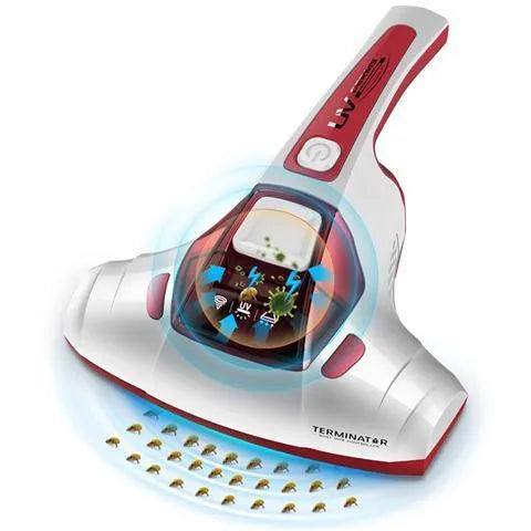 Pink handheld vacuum cleaner for mattress mite removal with UK plug