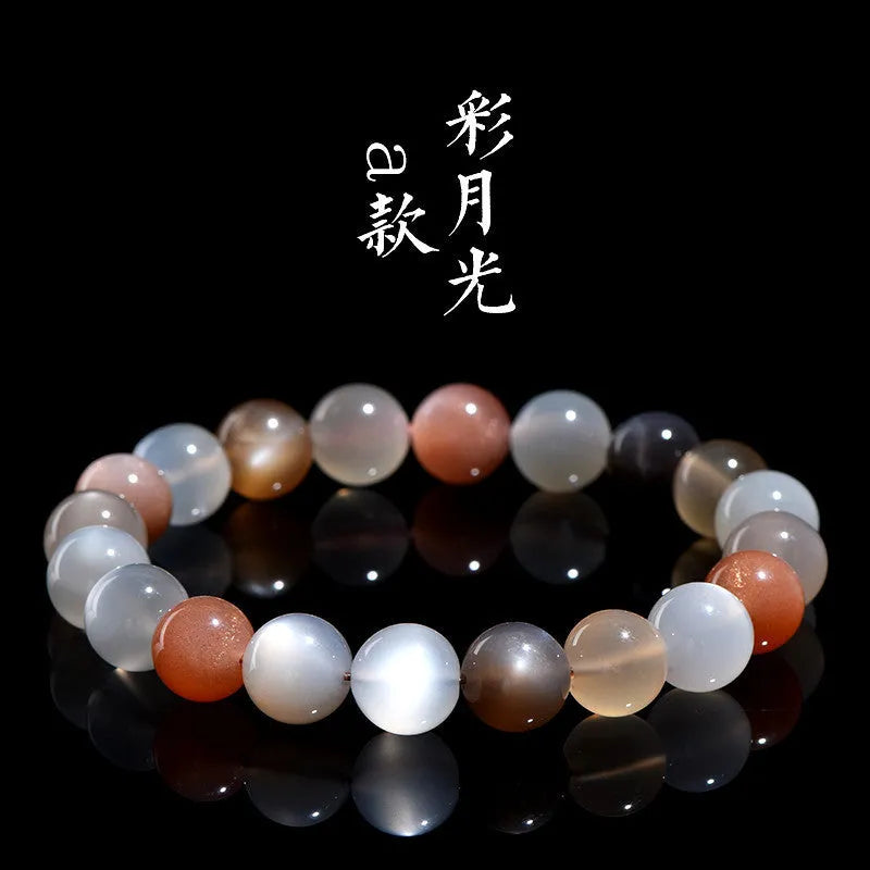 Natural Moonstone bracelet with colourful moon light design on wrist