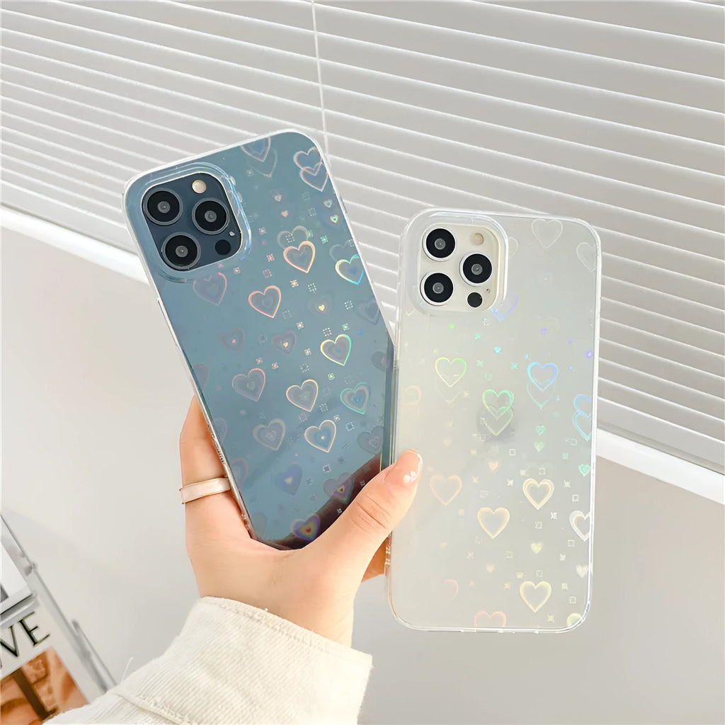Transparent silicone iPhone case with laser colourful love pattern for iPhone models