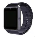 Black smart watch with 1.54-inch touch screen on a silicone strap, showing a fitness tracking display.