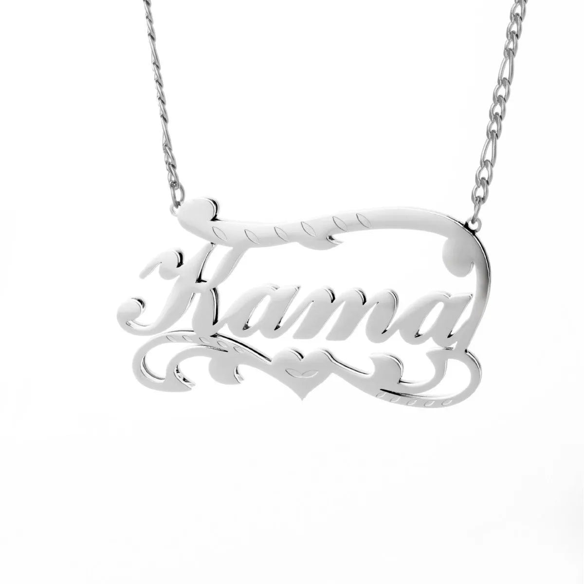 Customised double-layer wave heart stainless steel necklace in gold and silver colour options on a plain background