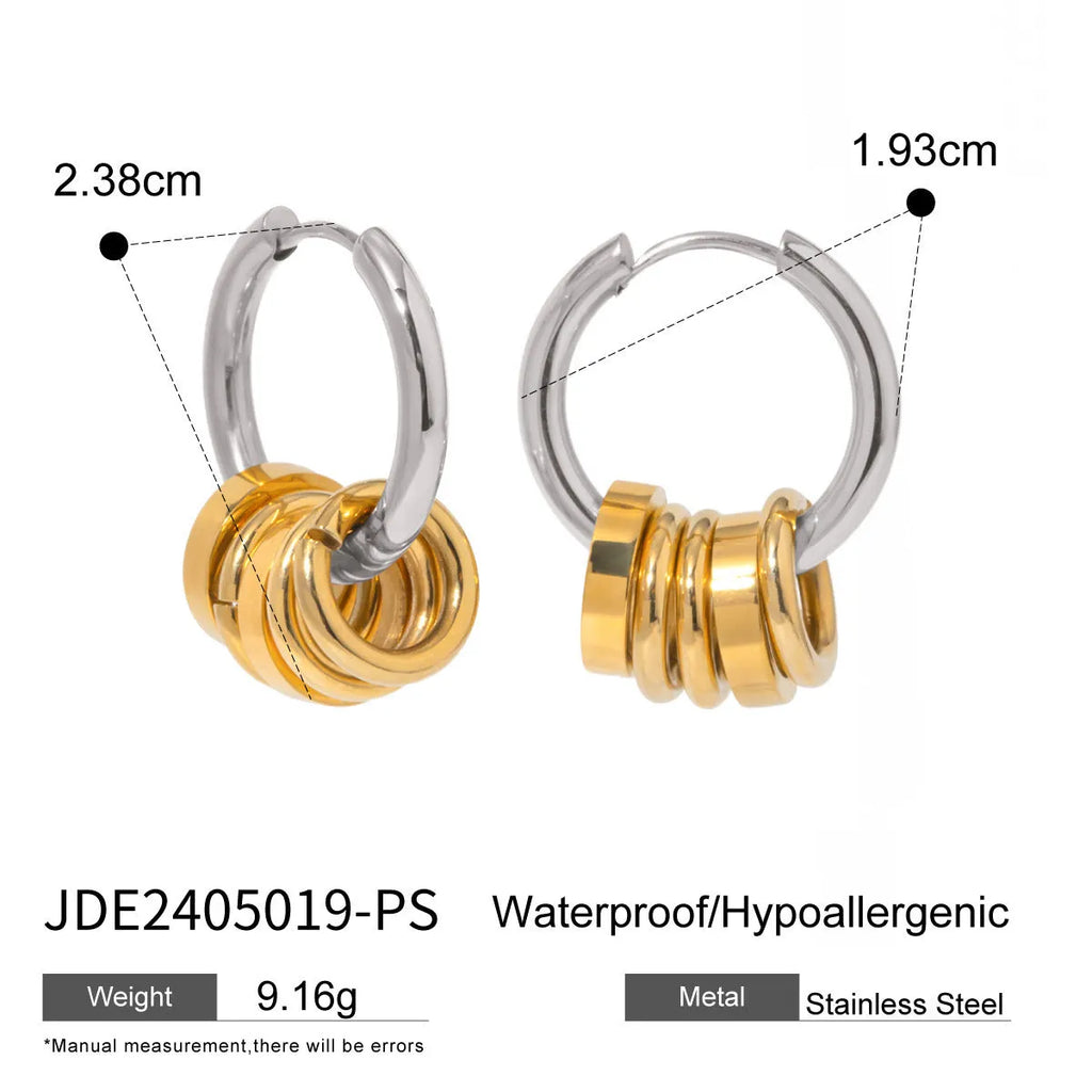 Gold tone stainless steel earrings with electroplated finish in unisex ins style design