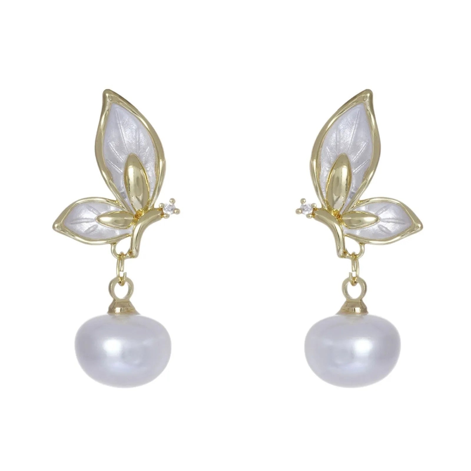 Copper butterfly earrings for women with zircon painting and electroplated finish in colour PT0203