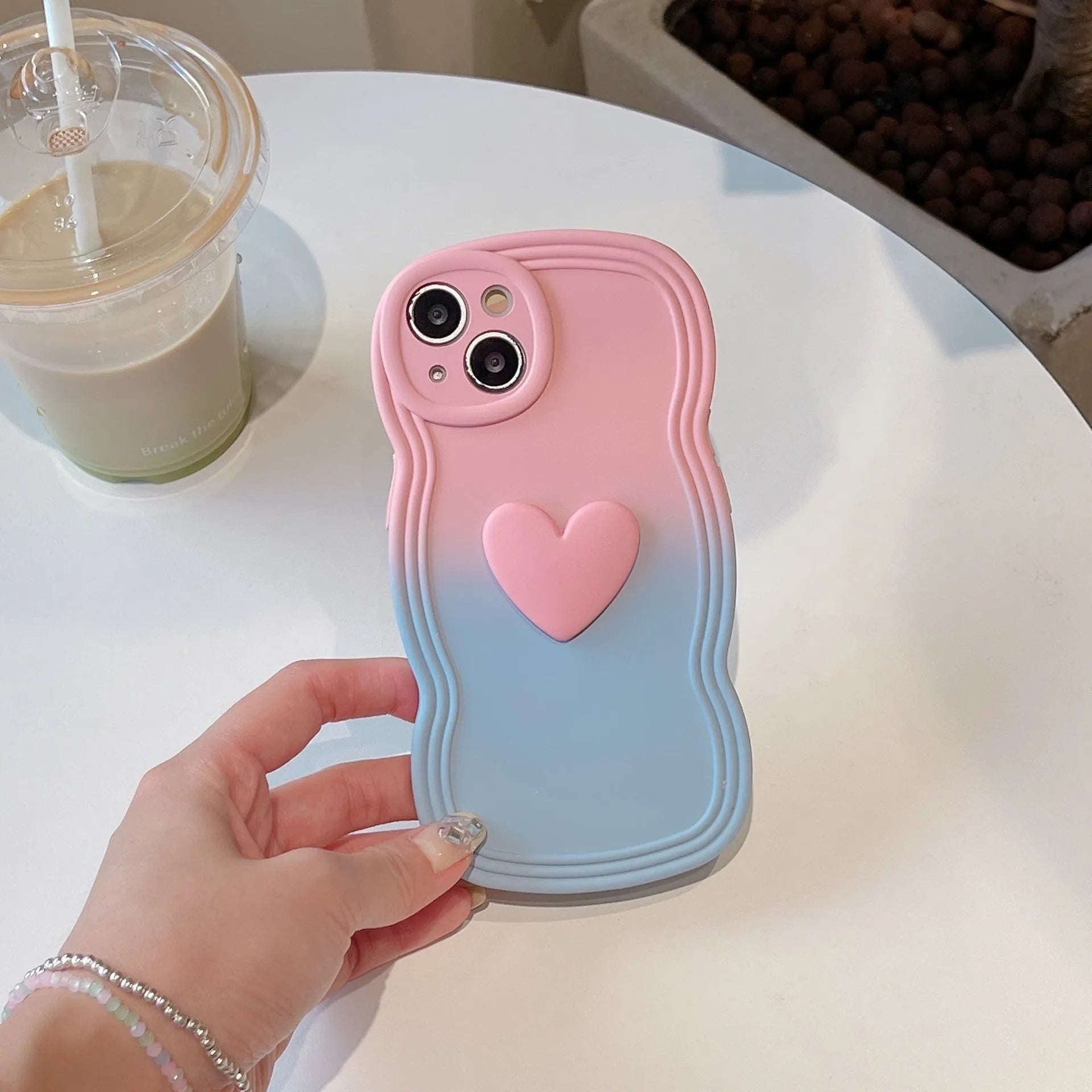 Liquid silicone wavy edge love gradient phone case for iPhone in red gradient black colour