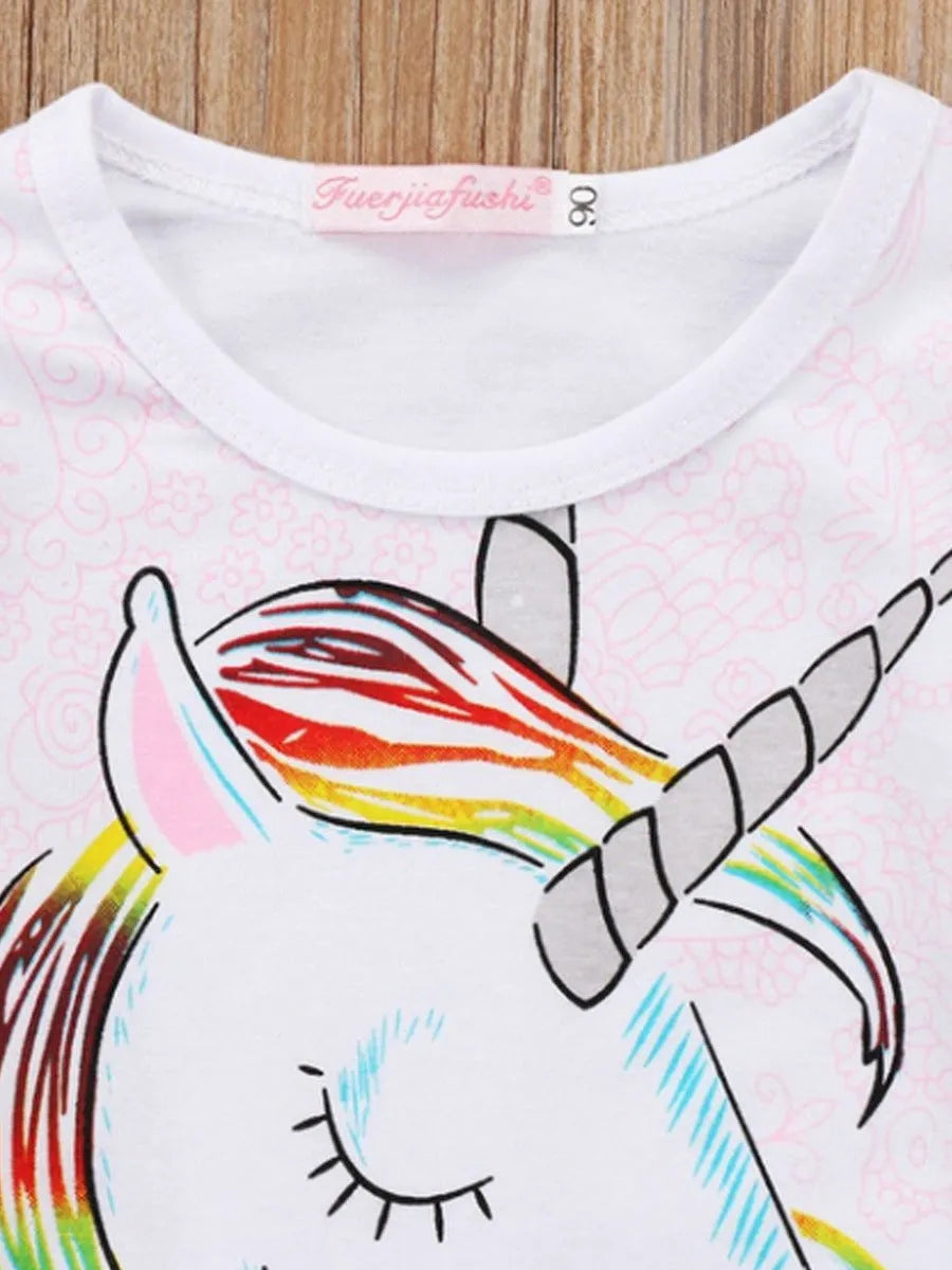 White children's cotton T-shirt with stereo horse hair print and abstract animal cartoon pattern, long sleeve round neck style for boys and girls