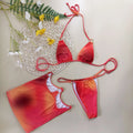 Tie-dye three-piece halter bikini swimwear set with skirt in solid gradient colours