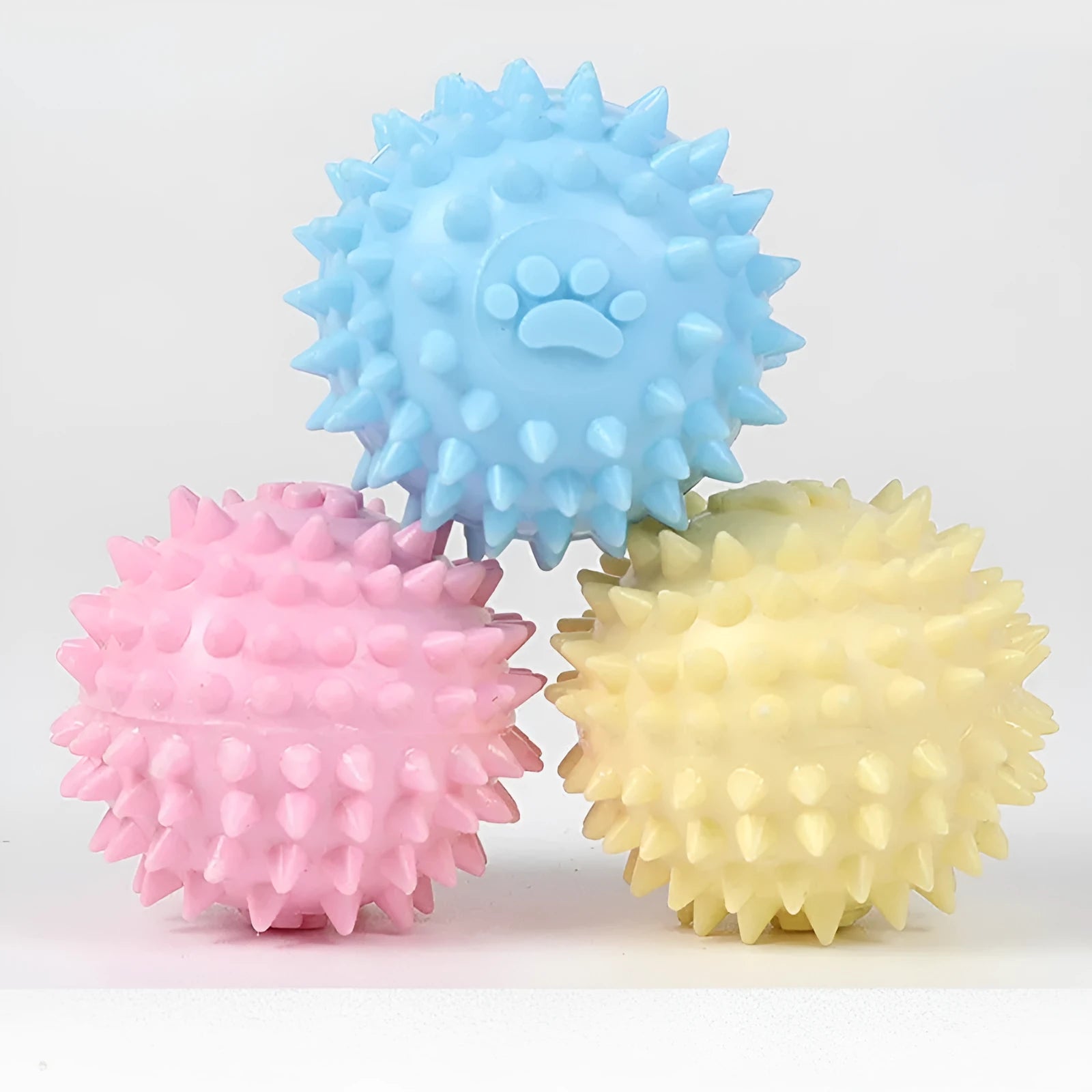 Blue TPR rubber dog chewing toy with textured surface for tooth cleaning, 6cm diameter