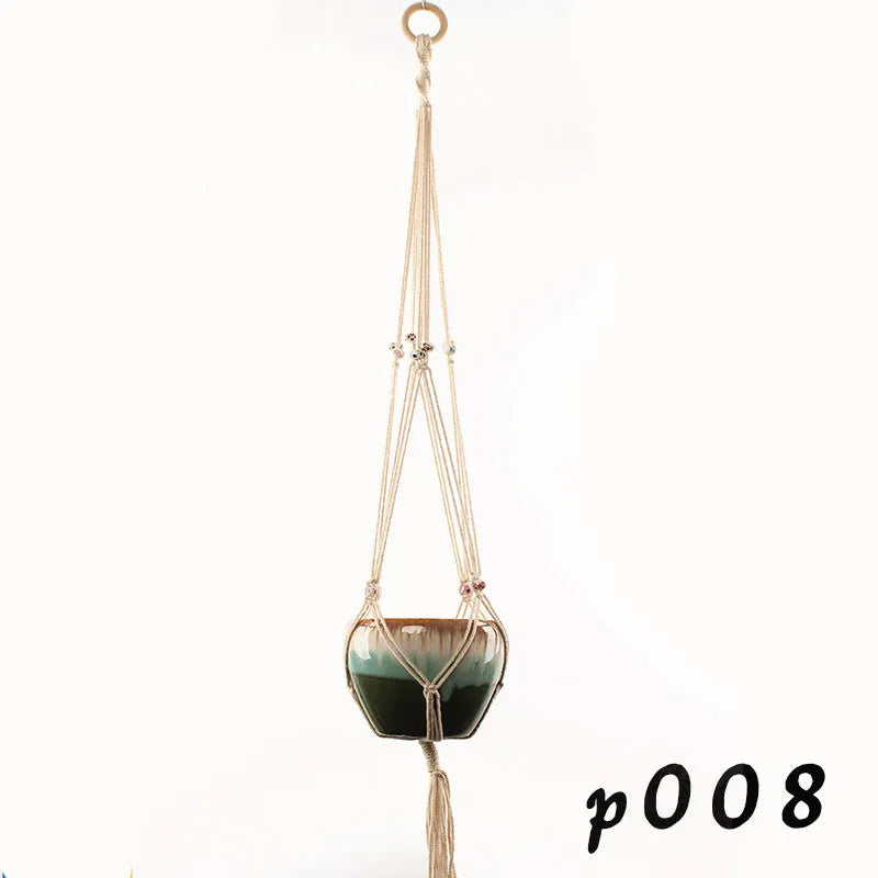 Woven wire cotton rope plant hanger macramé pot holder in European American village style