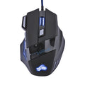 Black USB gaming mouse with colourful light, 6 buttons, nylon braided cable, Tyrannosaurus Rex design