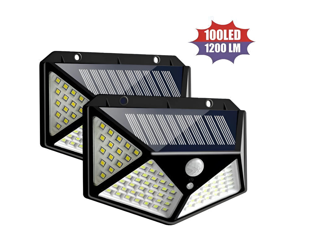 100LED solar PIR motion sensor wall lamp with 120 degree angle and 8-10m range for courtyard outdoor use