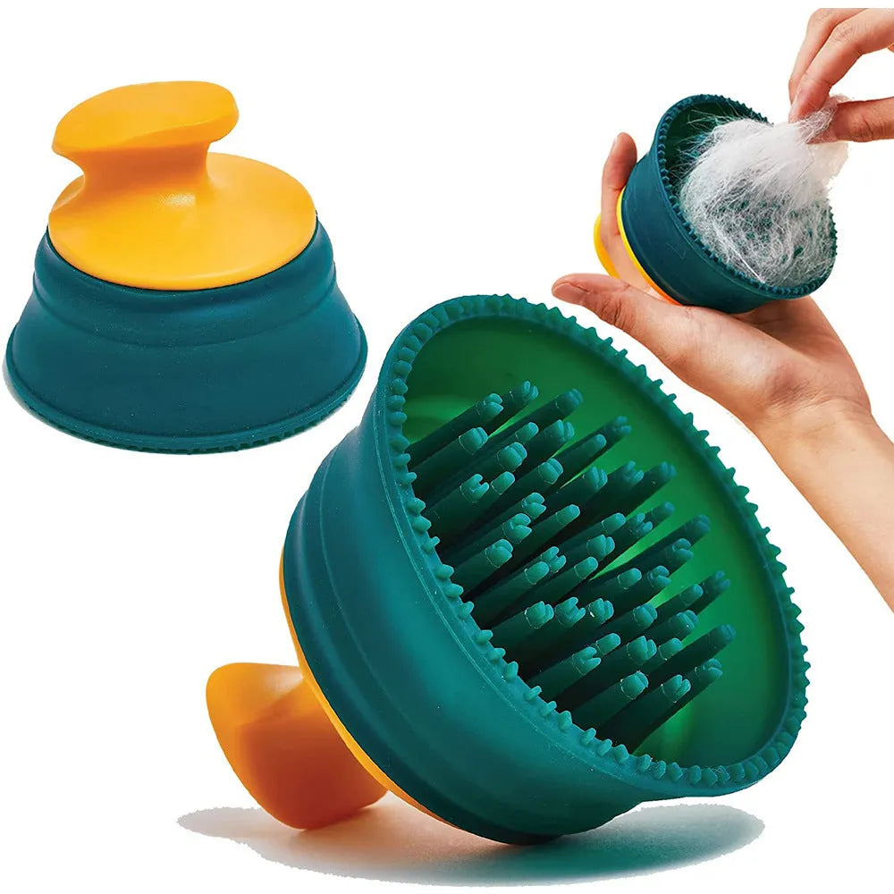 Green double-sided knotted silicone pet hair remover brush on a clean surface