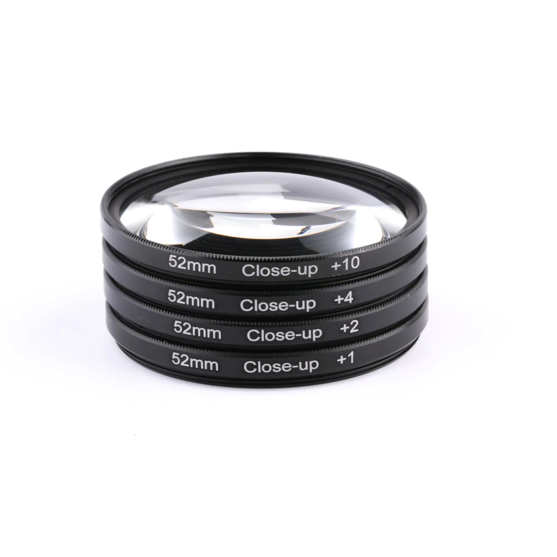 Four-piece close-up lens set for SLR camera with nylon bag, round shape, multiple sizes available