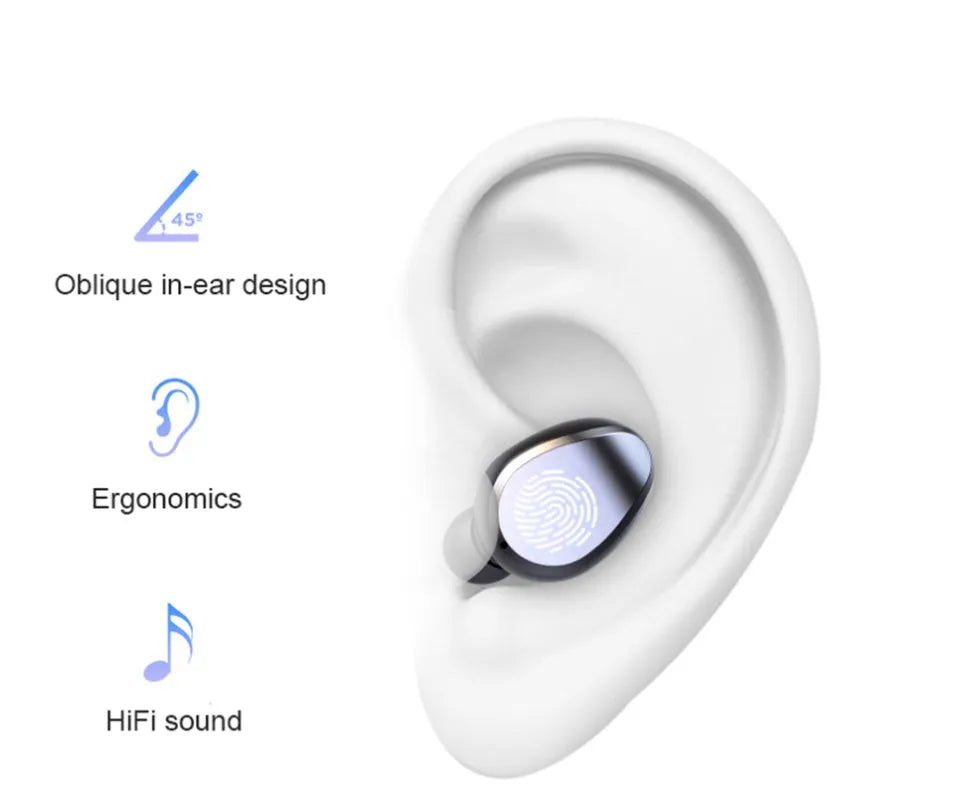F9 5.0 black wireless Bluetooth headset with charging case, in-ear design