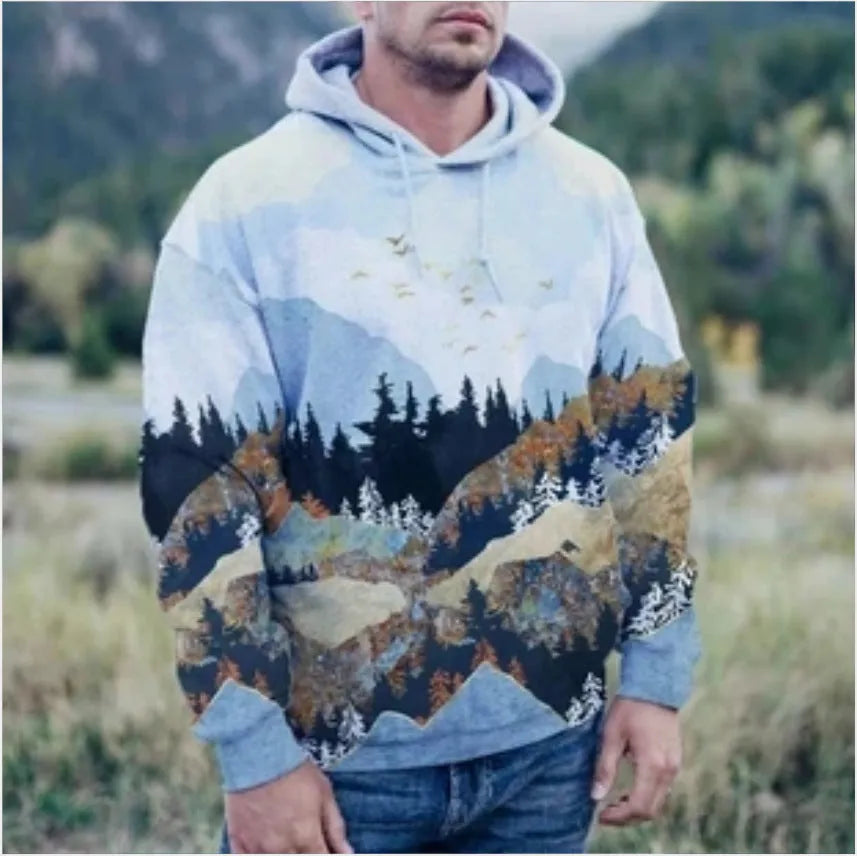 Printed super flexible hoodie for men in grey, 80% polyester fibre casual fleece