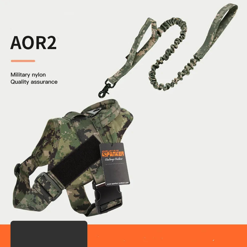 1050D nylon large medium dog harness with UTX buckle and military webbing on grey background
