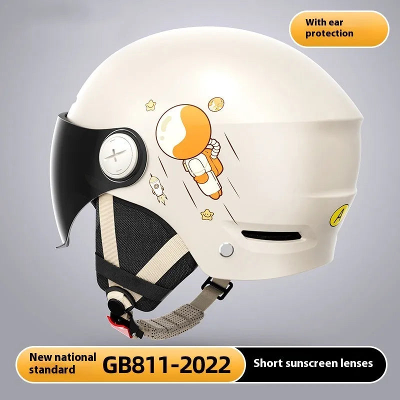 Electric motorcycle half helmet with removable visor in khaki colour with clear lens option