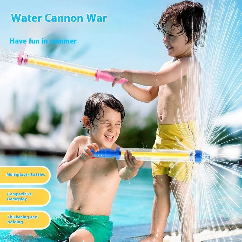 Children's plastic pull-out water spray gun in 53cm size, blue colour character design