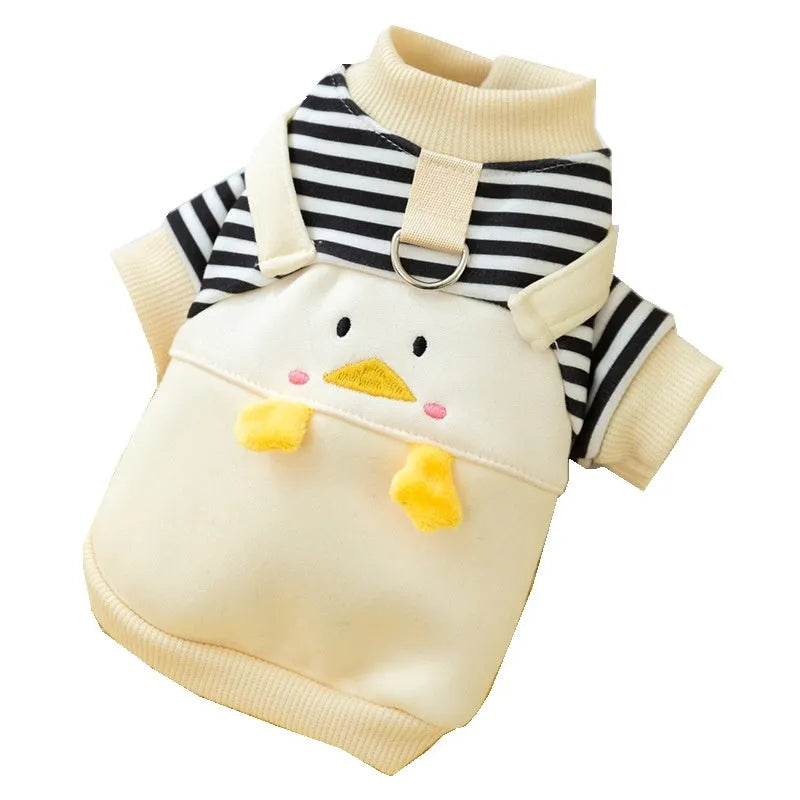 Korean style pet sweatshirt with duck design on small dog, autumn winter clothing