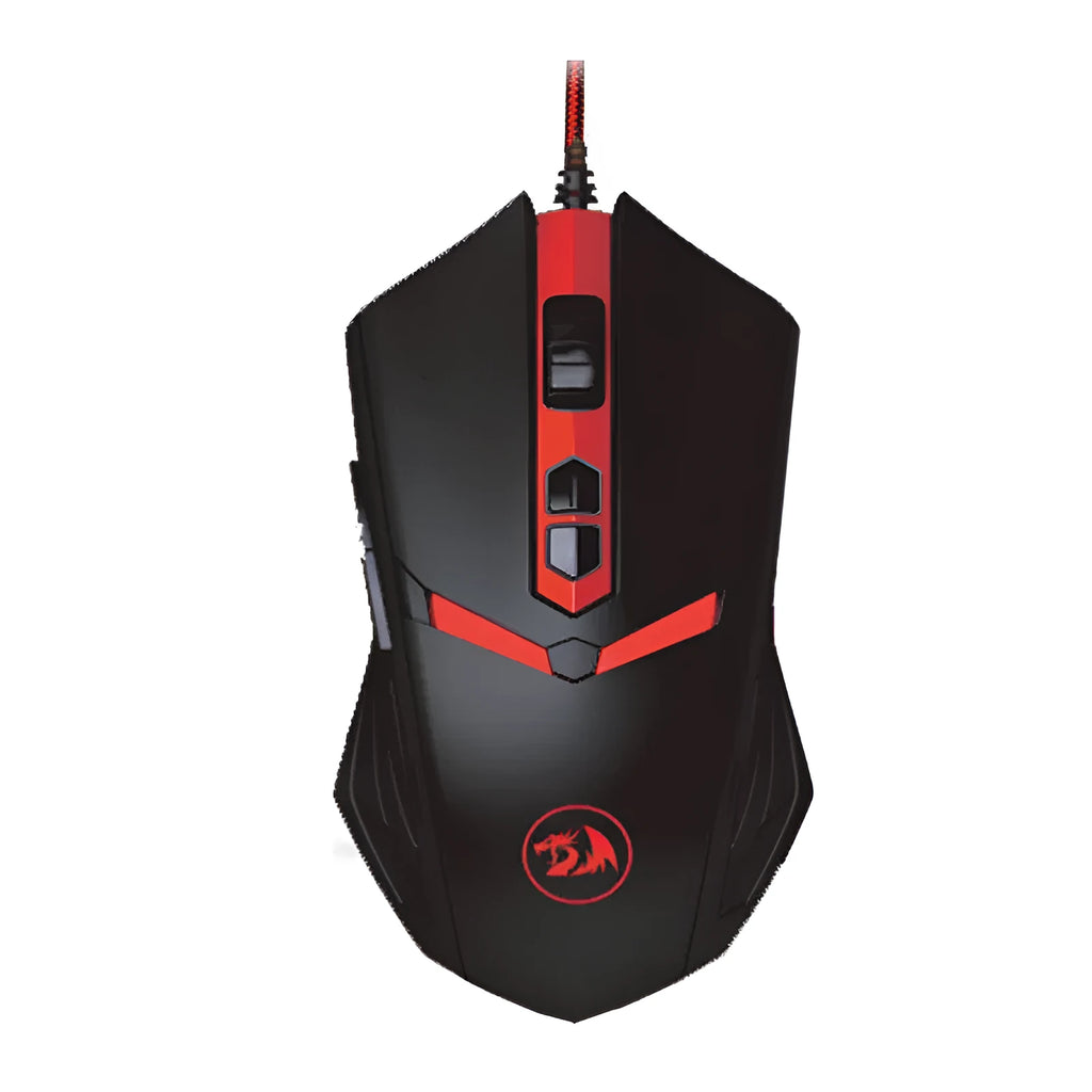 Black red USB wired gaming mouse with six buttons on ergonomic design