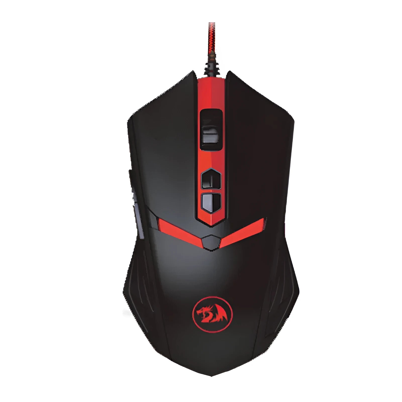 Black red USB wired gaming mouse with six buttons on ergonomic design