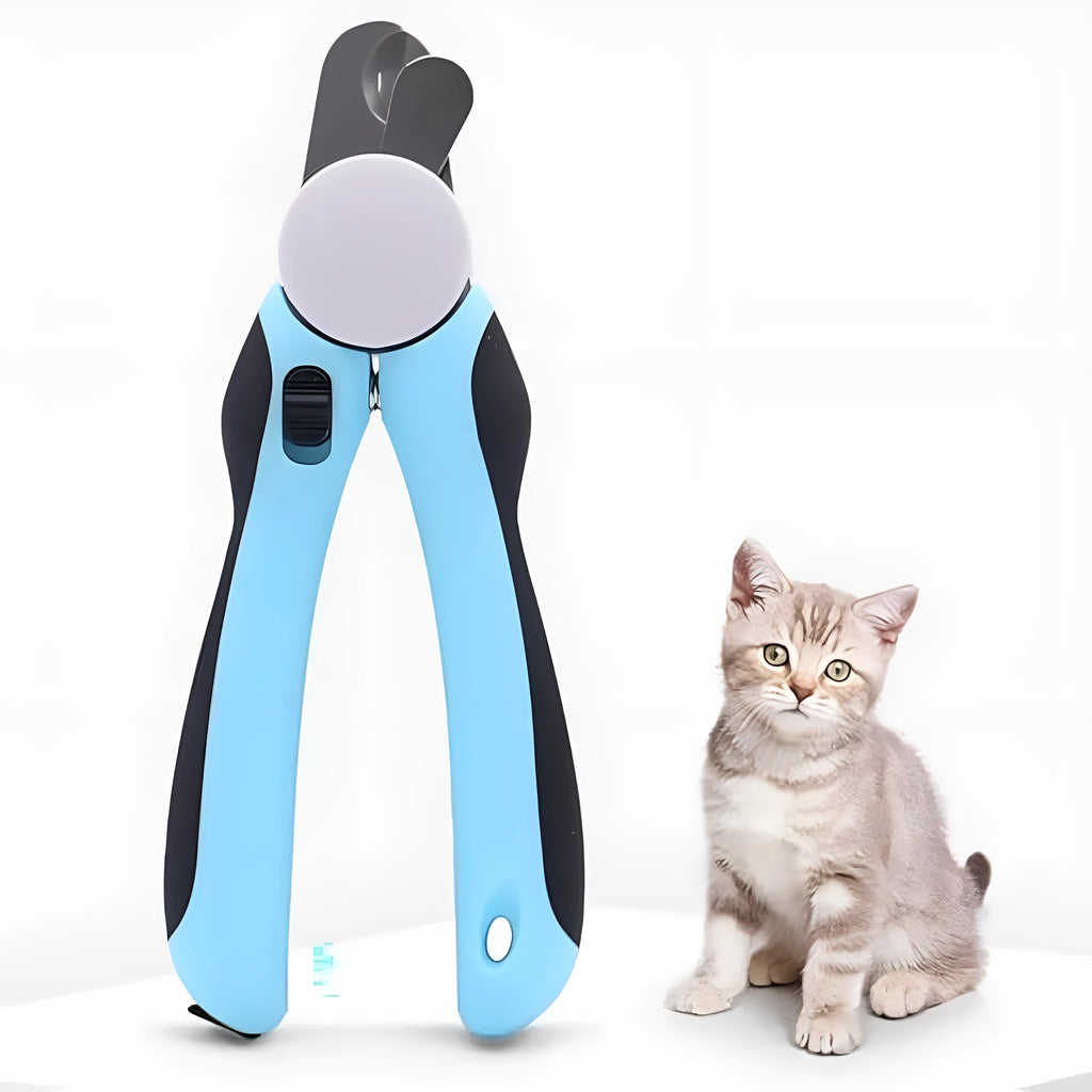 Blue heavy‑duty scissor‑action dog nail clippers with a visible safety guard on the blade.