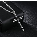 Men's titanium steel cross pendant necklace in black finish on 60cm chain, 5cm cross size