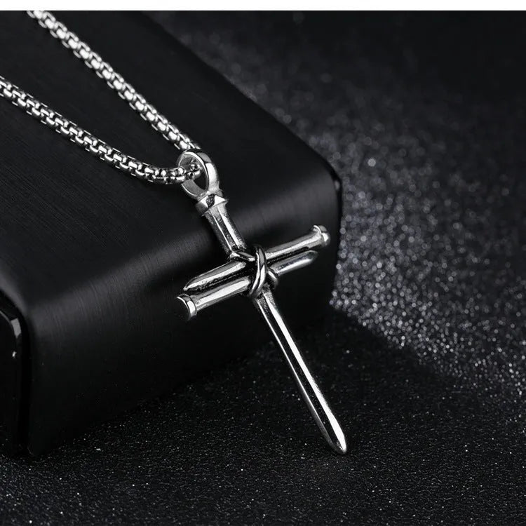 Men's titanium steel cross pendant necklace in black finish on 60cm chain, 5cm cross size