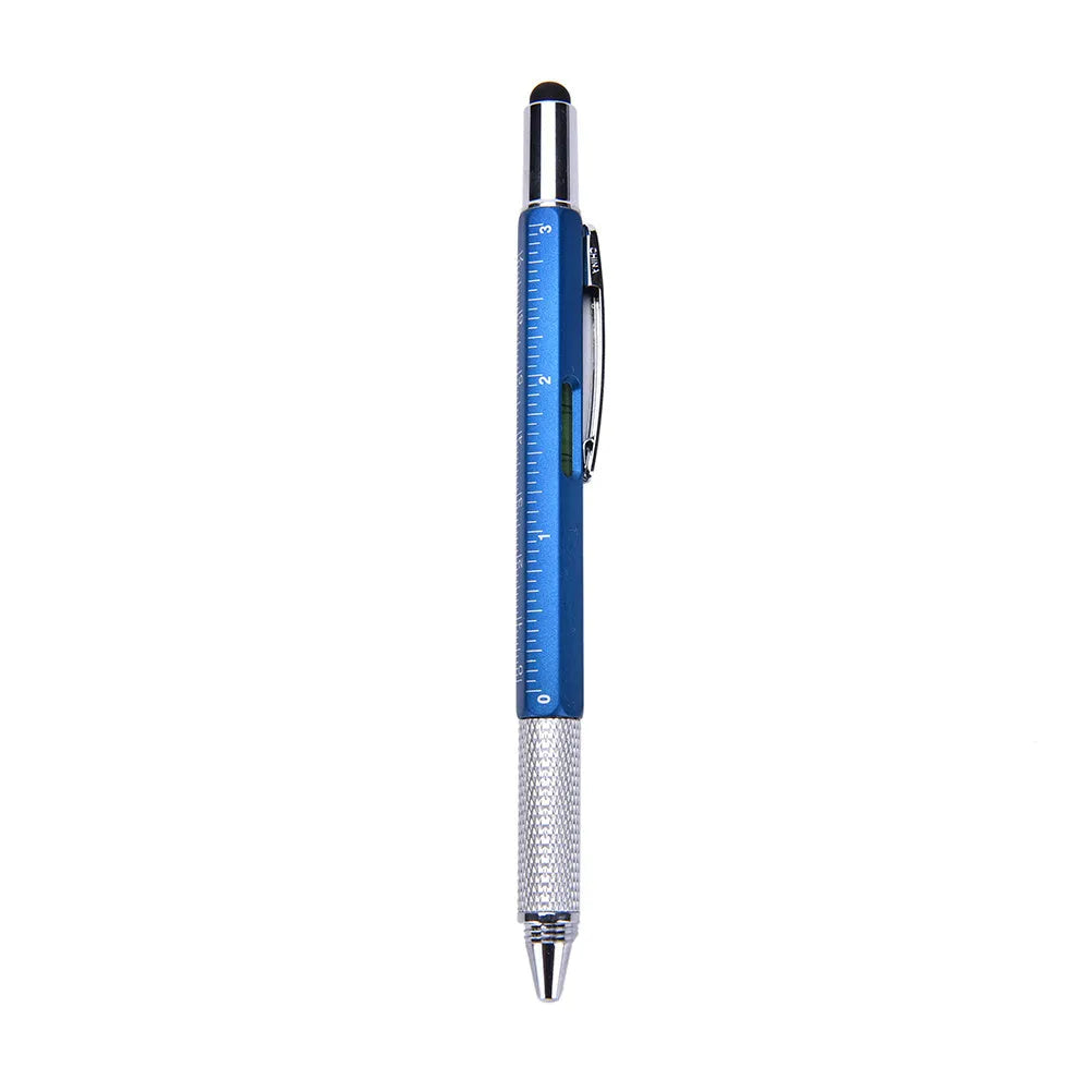 Multi-function 6 in 1 touch screen stylus ballpoint pen with spirit level and screwdrivers in black, blue, green, red, silver, yellow